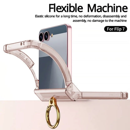 Luxury Airbag Hinge Protection Ring Holder Phone Case For Samsung Galaxy Z Flip 8 7 6 5 Z Flip7 FE Flip 8 Clear Shockproof Cover