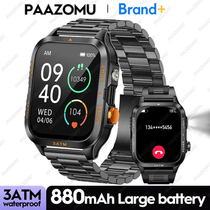 Smartwatch 3ATM Waterproof 1.96''HD Screen BT Call Health Monitor Flashlight 880MAH Battery Sports Smart Watch For Android iOS