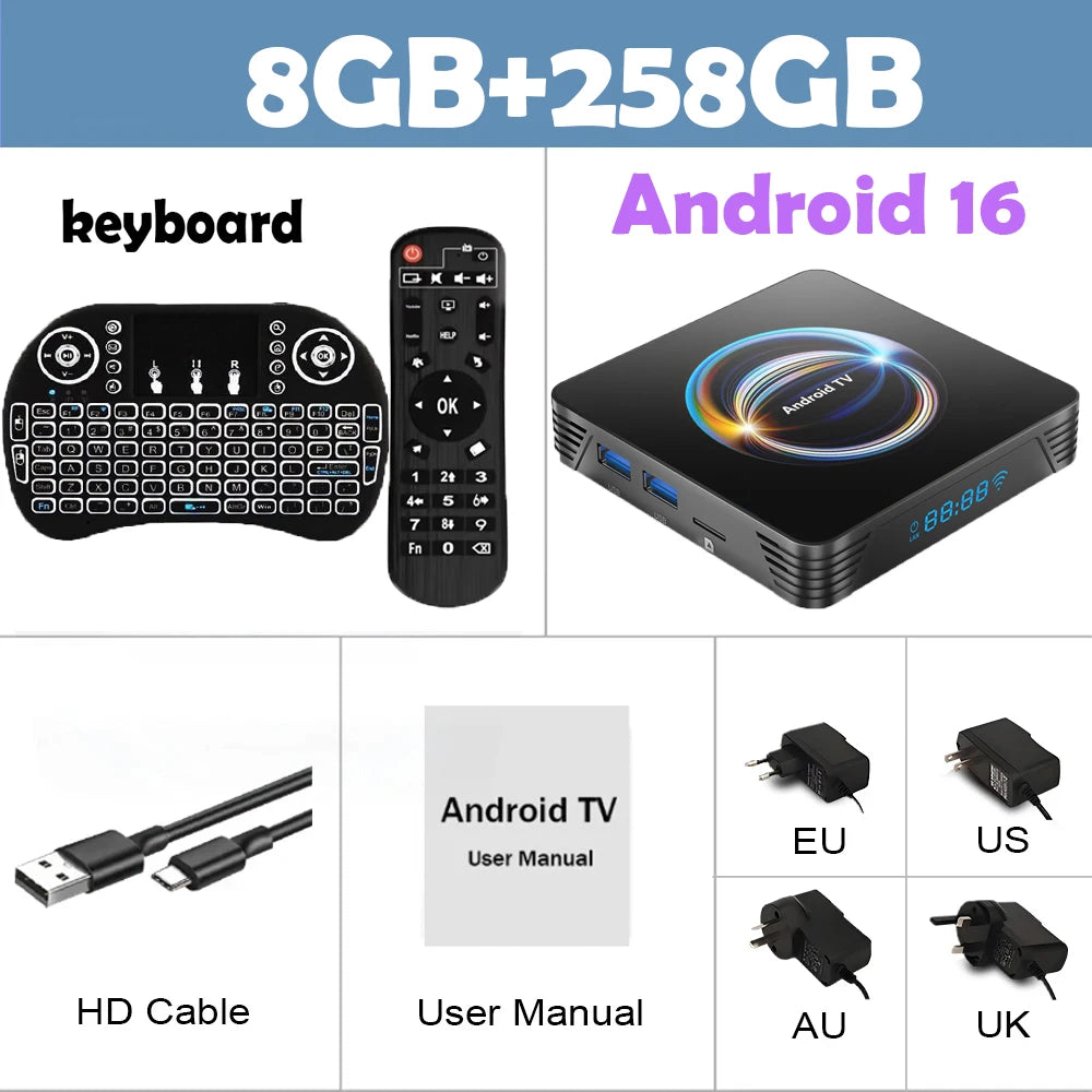 Android 16 Smart TV Box X66 8GB+256GB Rockchip RK3528 Google Assistant 8K Video Bluetooth5.4 Media Player Very Fast Set Top Box