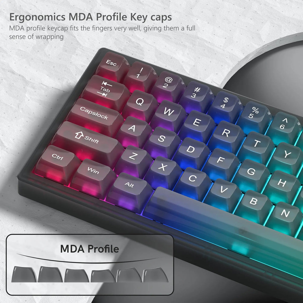 115 Keys Grey Fog Transparent Clear Keycaps Crystal PC Keycap RGB Shine Through Key Cap MDA Profile for MX Switch Keyboard