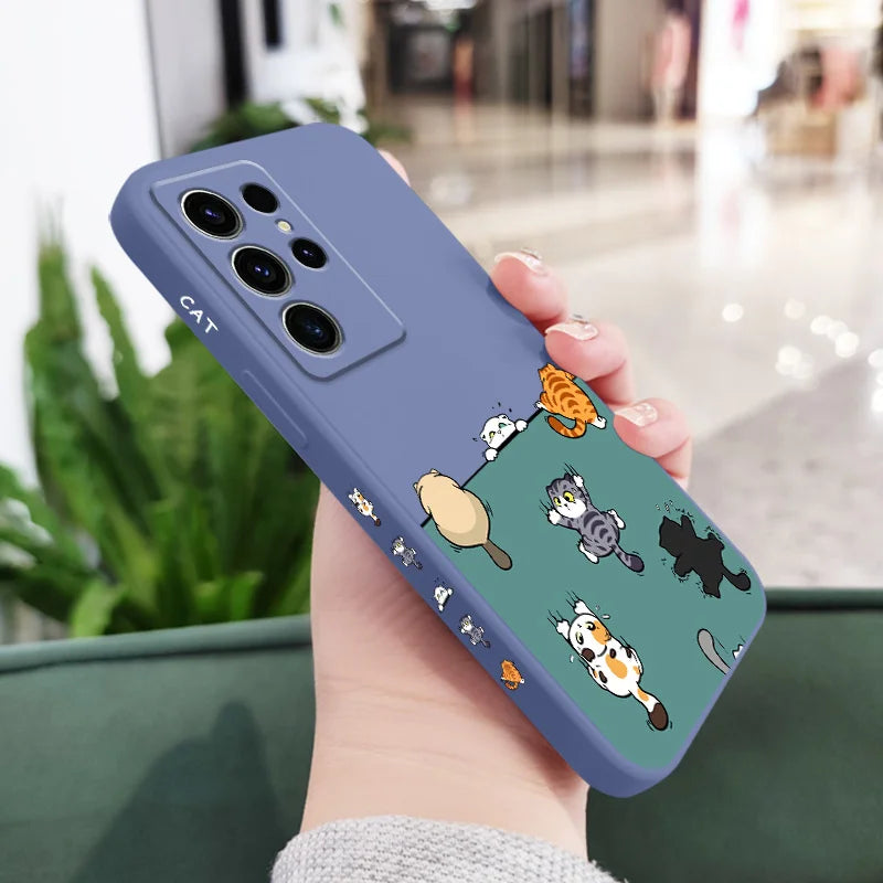 Cute Climbing Cat Phone Case For Samsung Galaxy S25 S24 S23 S22 S21 S20 S10 S10E Ultra Plus FE Note 20 Ultra Plus Cover